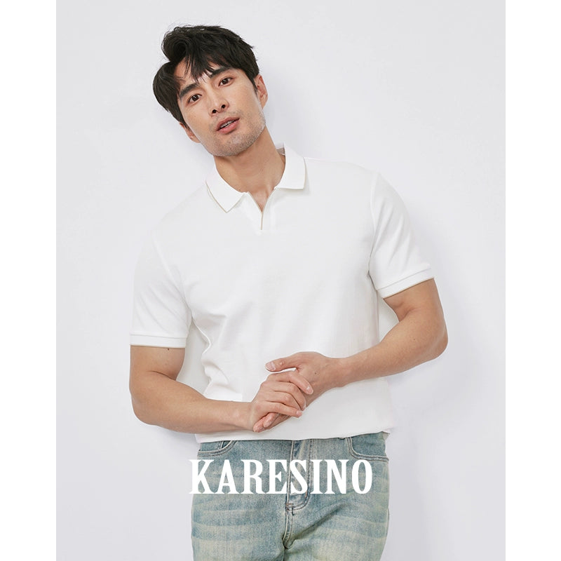 KARESINO Breathable Business Lapel Contrasting Polo Shirt
