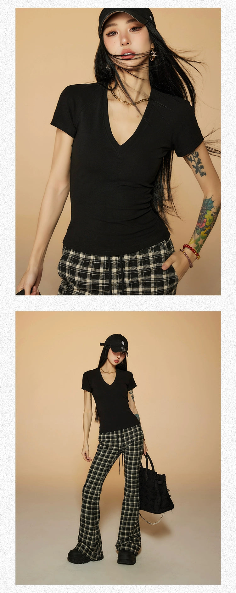 Zero Shoulder Slim Slim V-neck Tee