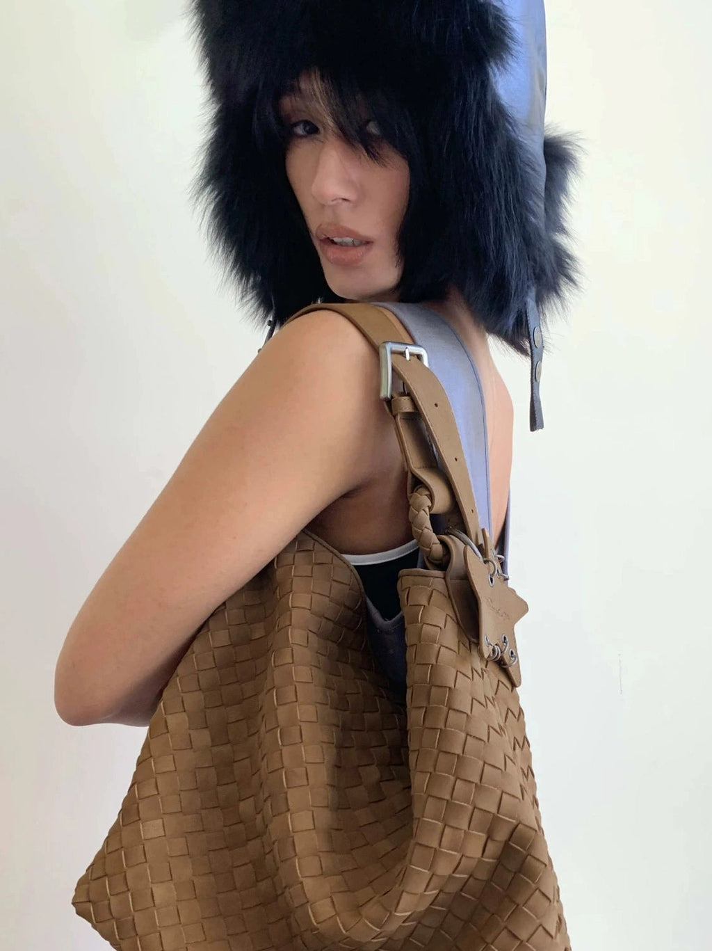 ECODAY Vintage Suede Woven Crossbody Bag
