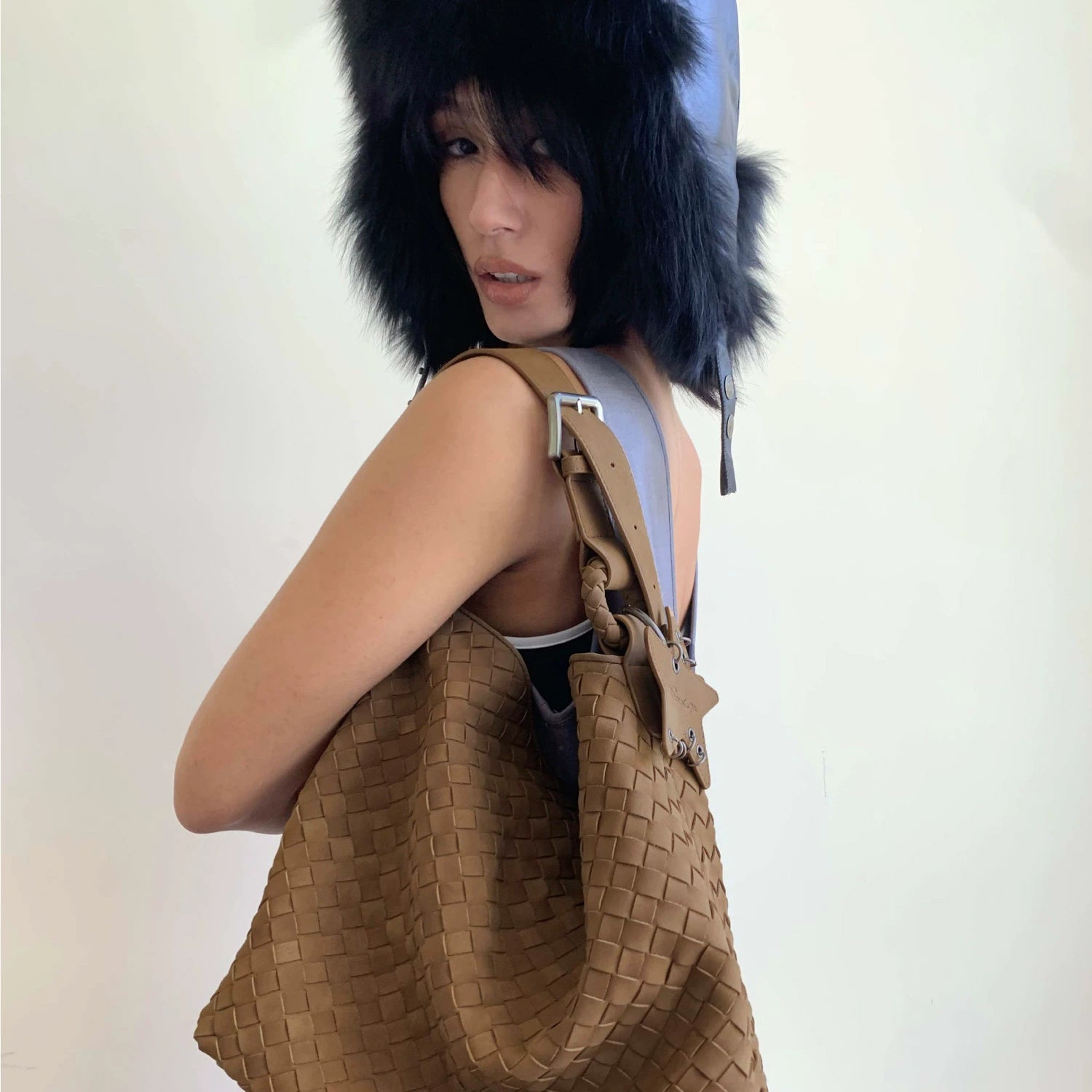 ECODAY Vintage Suede Woven Crossbody Bag