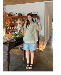 KANO Plaid Bag Long-sleeved Loose Shirt