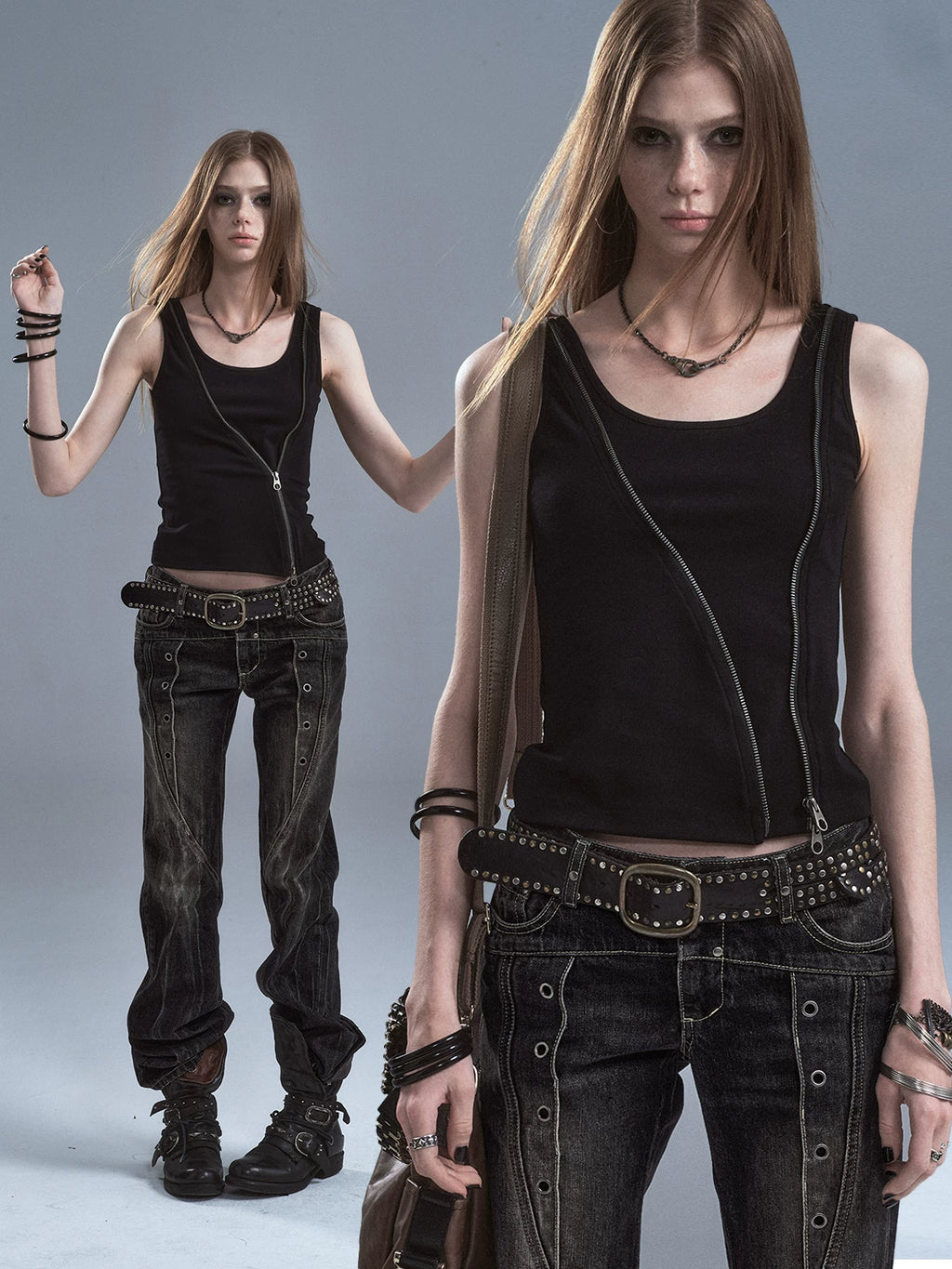 WearAndtear Diagonal Zipper Two Wear Waist Camouflage Suspenders