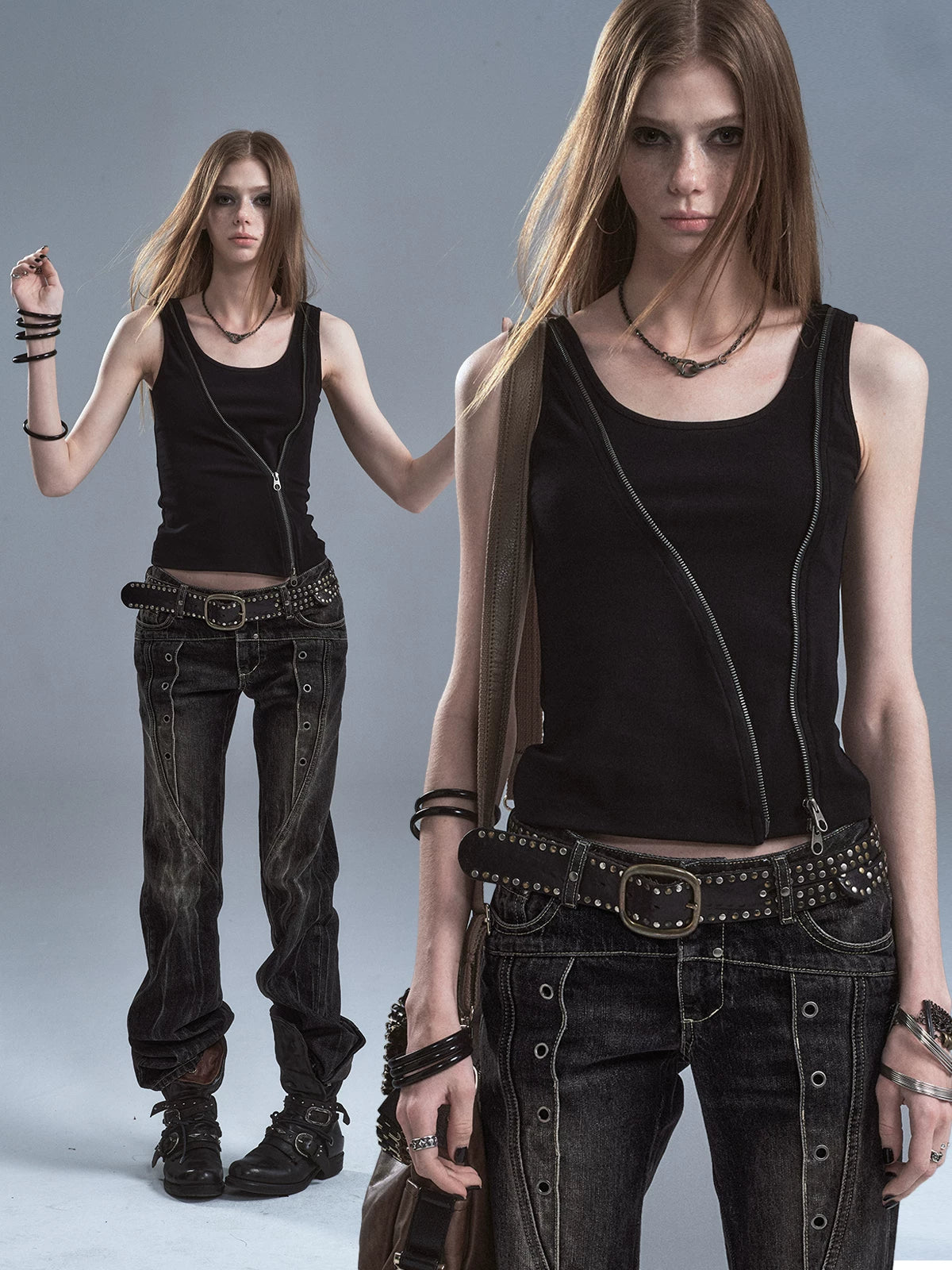 WearAndtear Diagonal Zipper Two Wear Waist Camouflage Suspenders