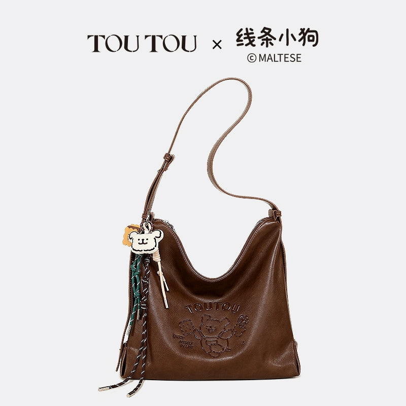 TOUTOU Line Puppy Vintage Versatile Large Capacity Shoulder Crossbody Bag