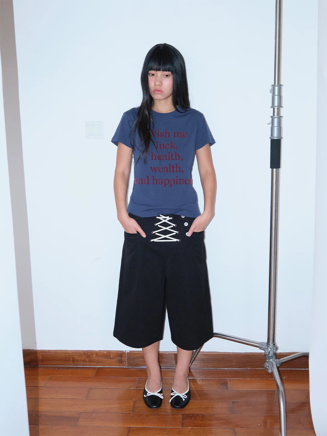 FUNKYFUN Strap Splicing Loose Casual Shorts