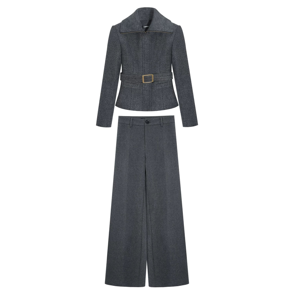 LLROGE Waist Temperament Lapel Woolen Jacket