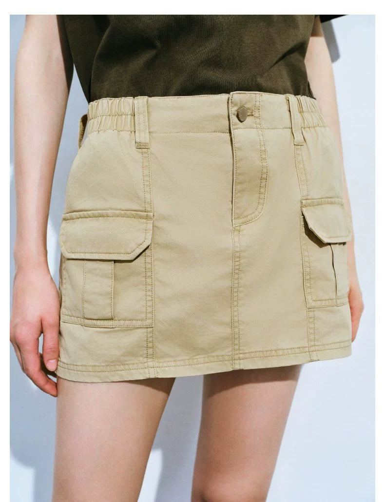 URBAN REVIVO Tooling Double-sided Patch Bag American Straight Short Skirt