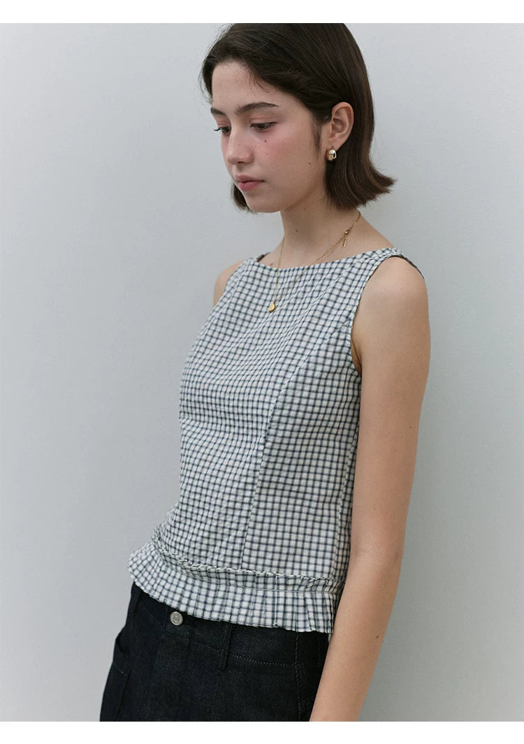 VOOE One-word Neck Plaid Vest Shirt