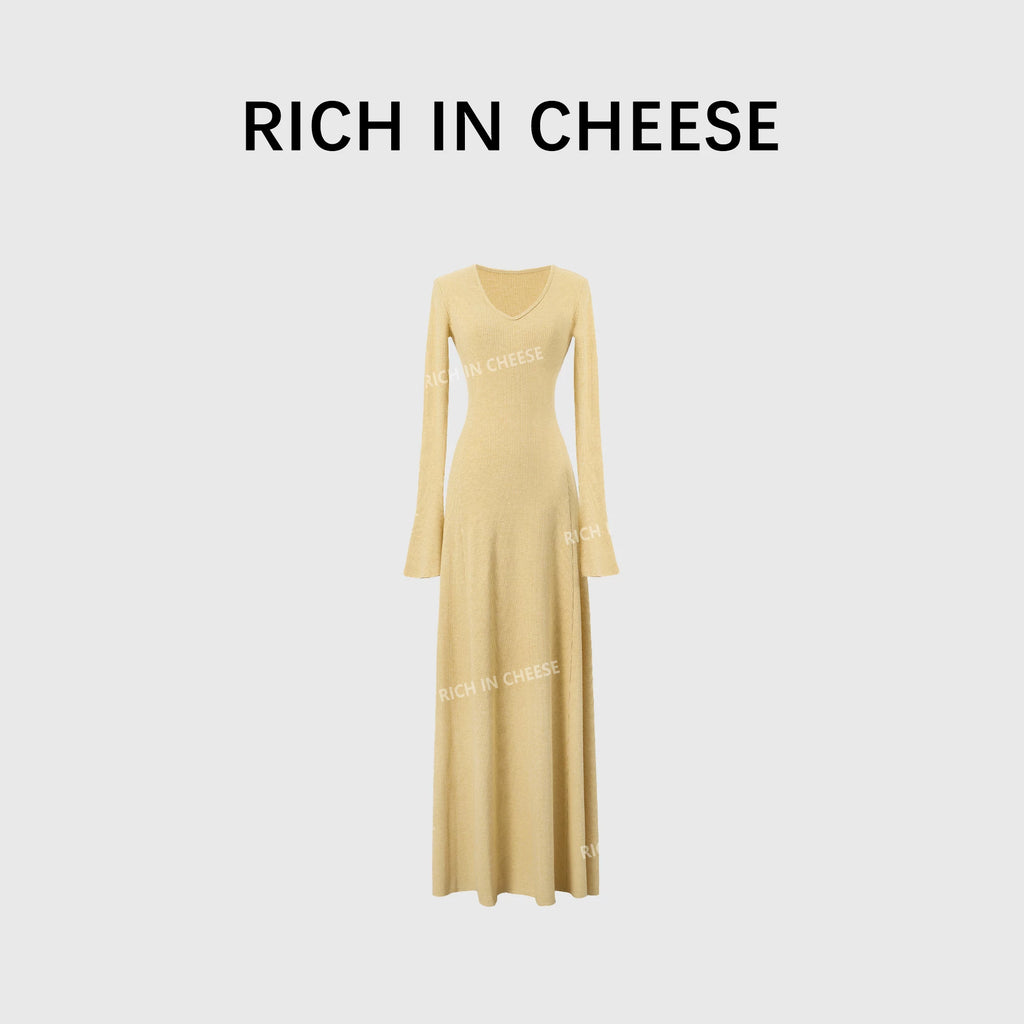 RICH IN CHEESE Knitted Waist Slim Dress