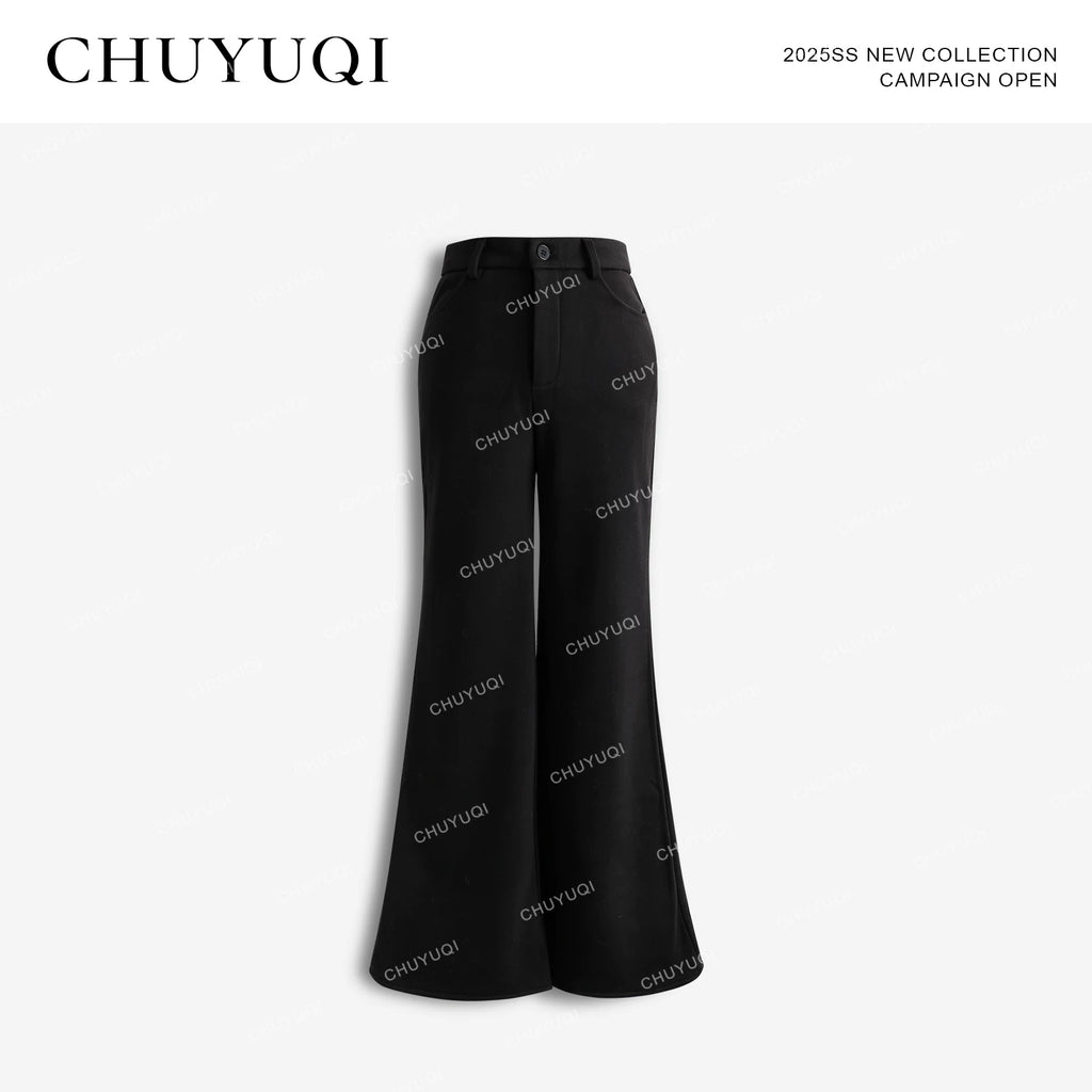 CHUYUQI Fleece Slim-fitting High-waisted Slim-fitting Casual Pants