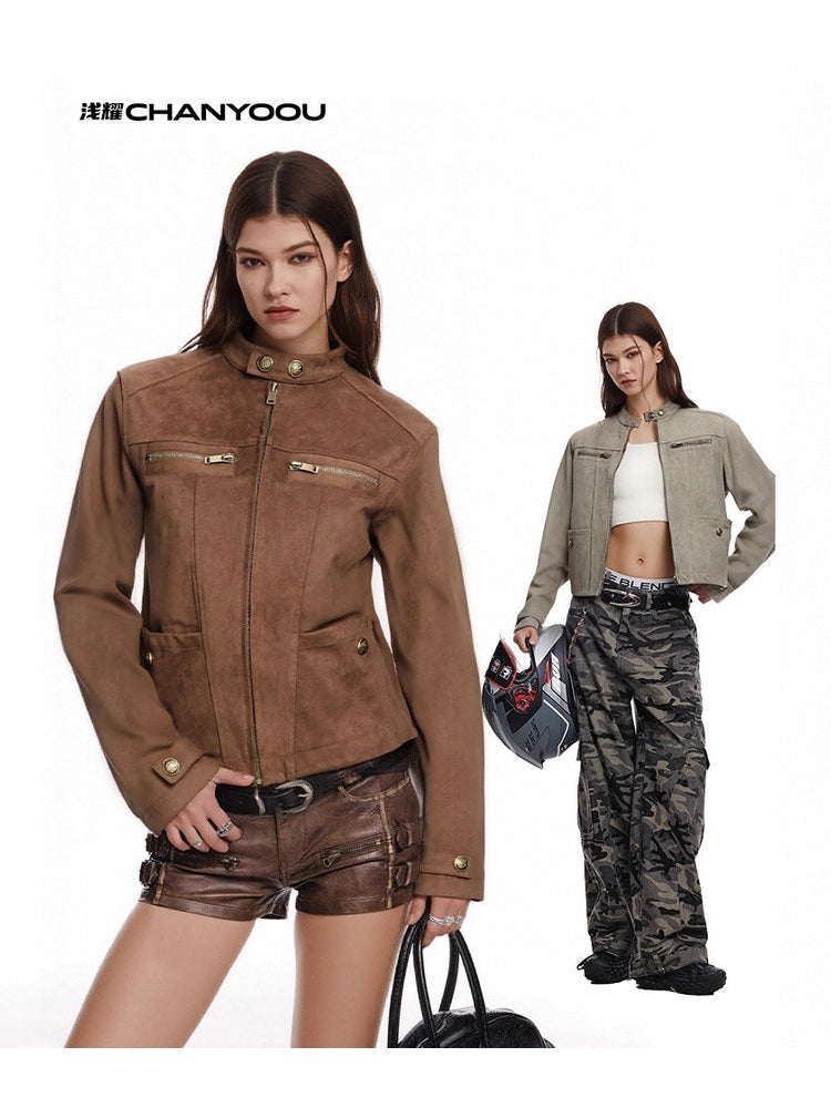 CHANYOOU Vintage Suede Short Slim Jacket