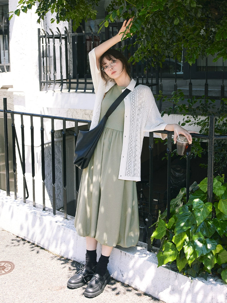 GU Bubble Bud Sleeveless Long Skirt Big Swing Skirt