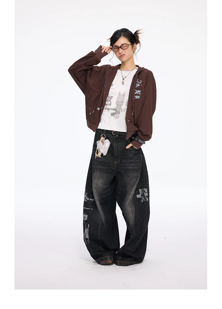 MOMSAYCAN Short Contrasting Print Hooded Jacket