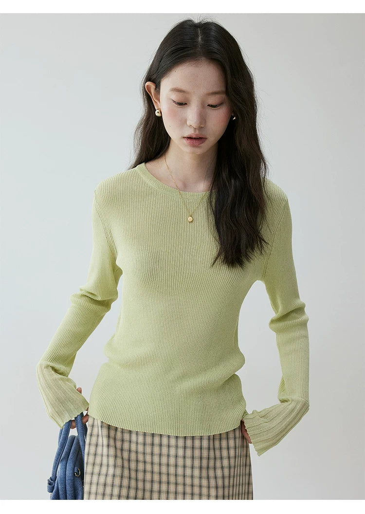 VOOE Round Neck Simple Casual Knitted Long Sleeves