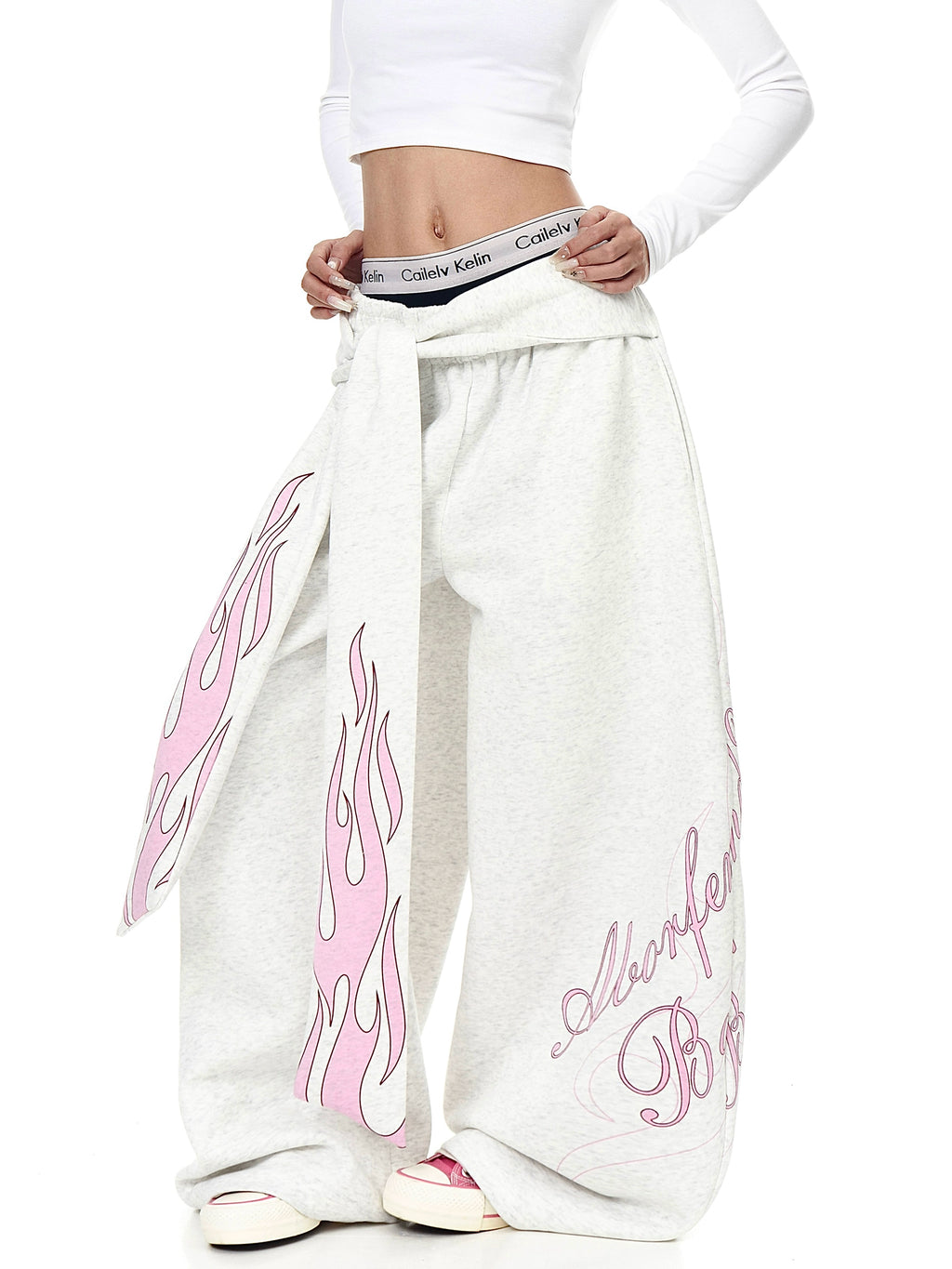 BLACKLISTS Flame Letter Print Strap Scimitar Sweatpants