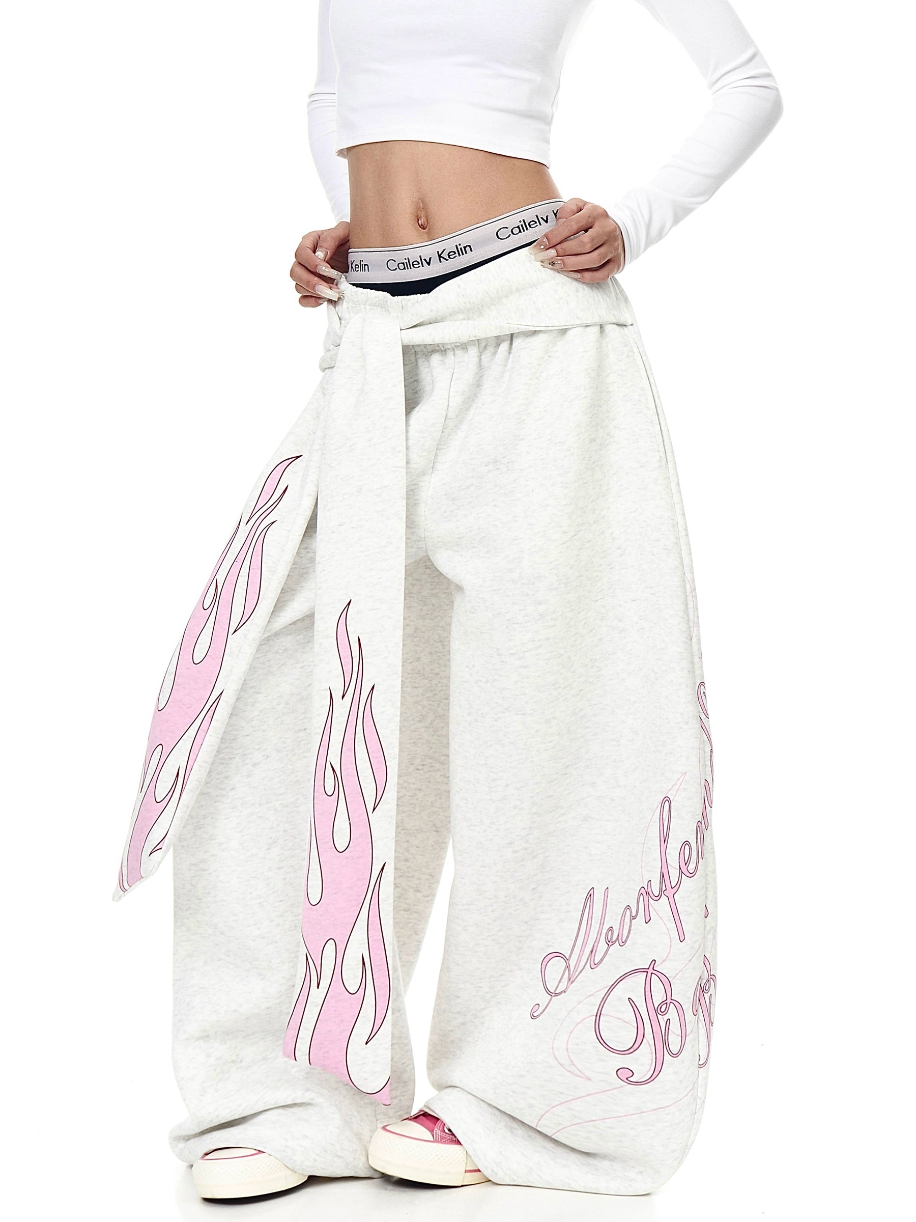 BLACKLISTS Flame Letter Print Strap Scimitar Sweatpants