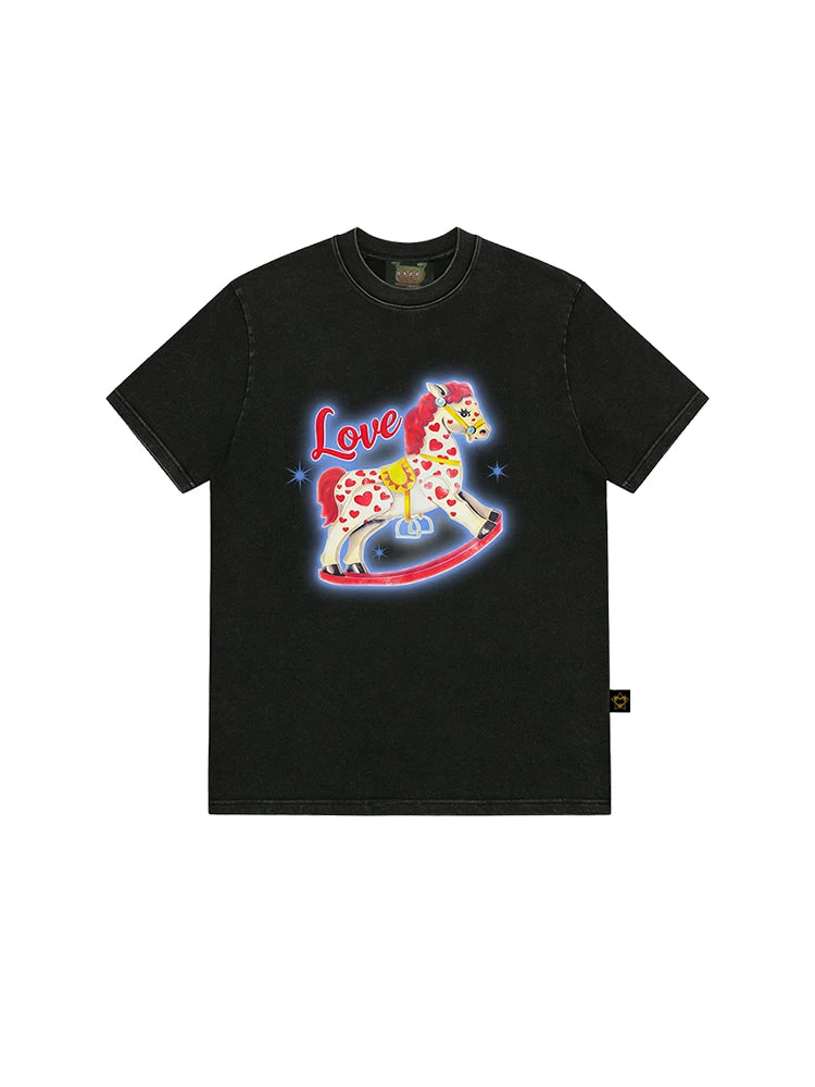 MMBBT Cartoon Trojan Horse Print Crew Neck Short Tee