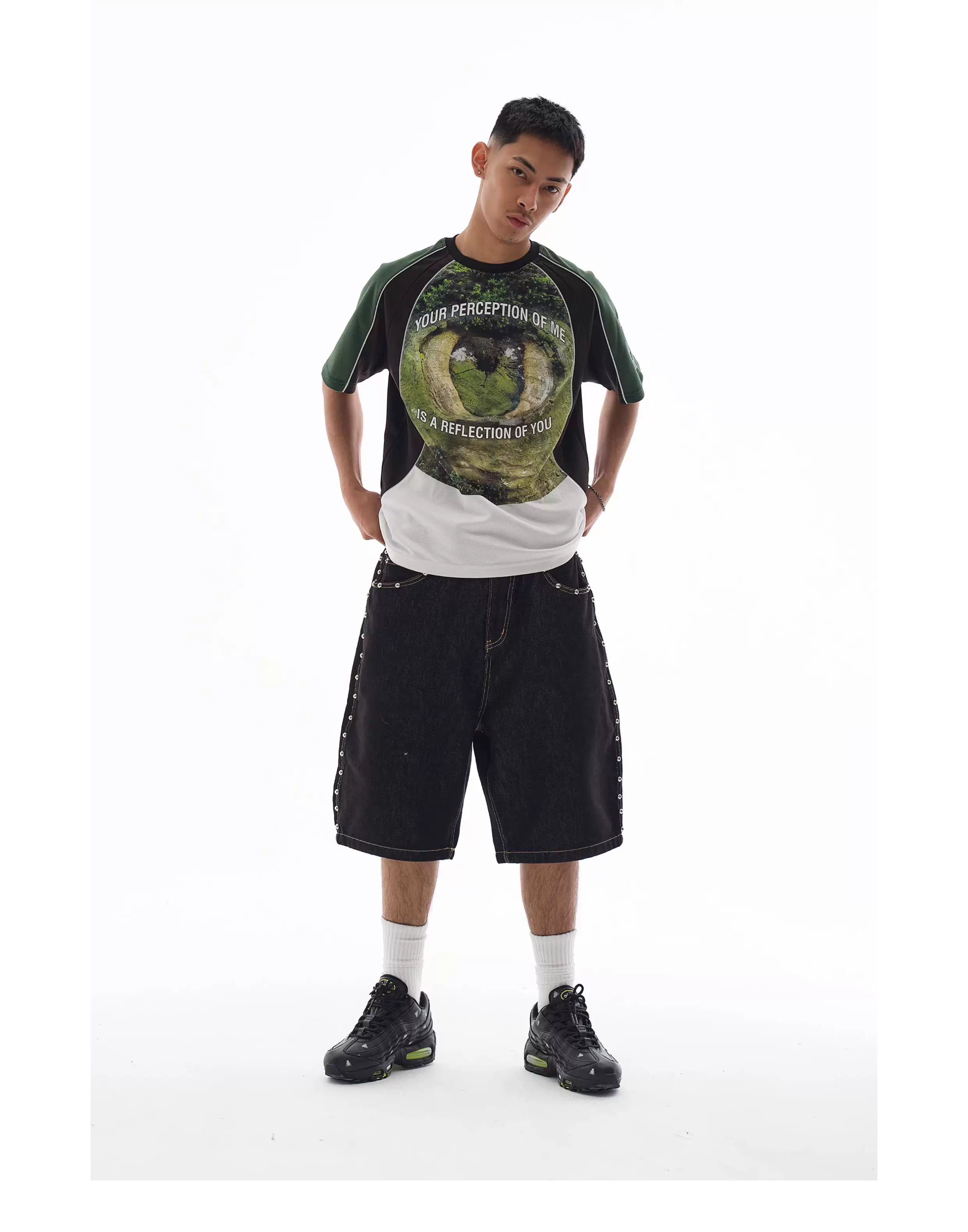 WebSurfGroup Green Mirror Mesh Loose Sports Tee