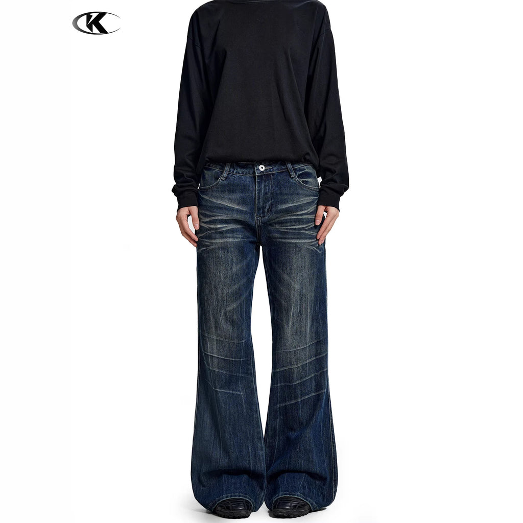 11KN Retro Straight Three-dimensional Slim-fitting Jeans