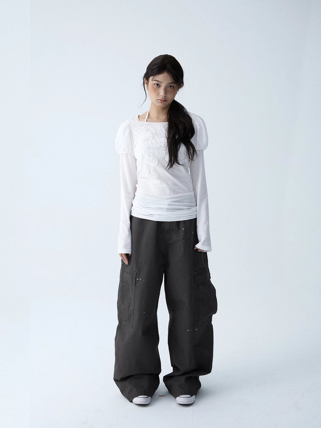 In Two Twos Ink Splash Print Loose Drawstring Overalls