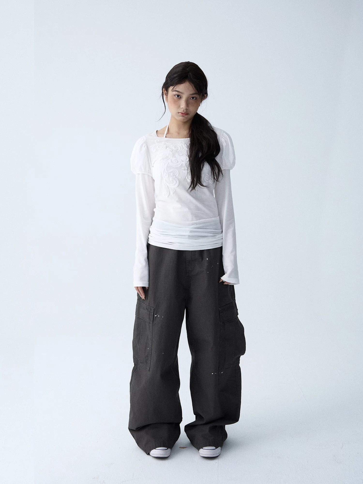 In Two Twos Ink Splash Print Loose Drawstring Overalls