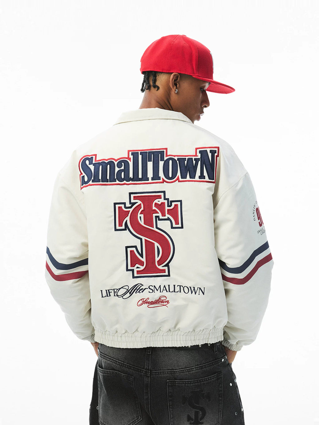 STK Badge Stitching Vintage Embroidered Contrasting Striped Jacket