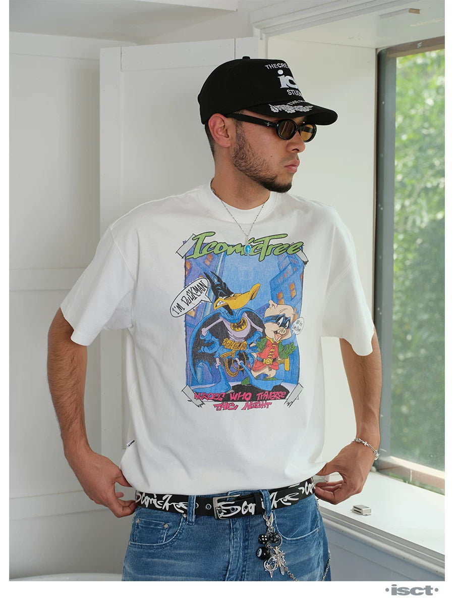 ComicTree Cartoon Print Crew Neck Casual Versatile Tee