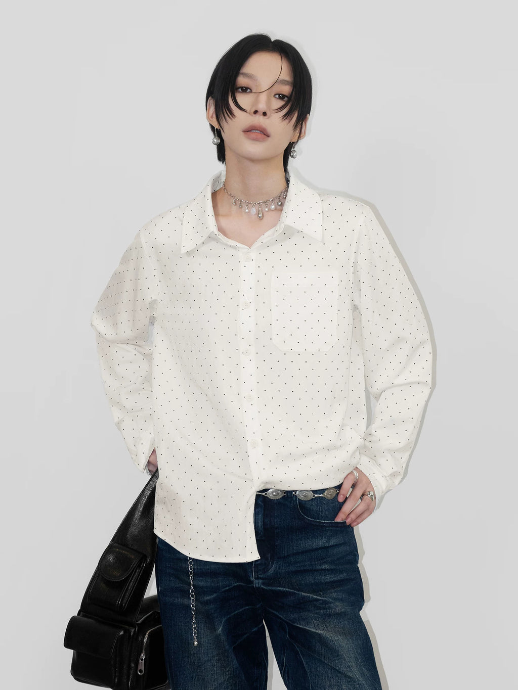 Sameuoo Front Shoulder Casual Long Sleeve Shirt