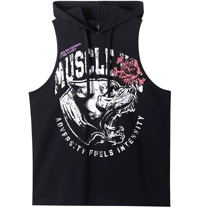 Muscle Dog Cool Loose Hooded Gym Tee