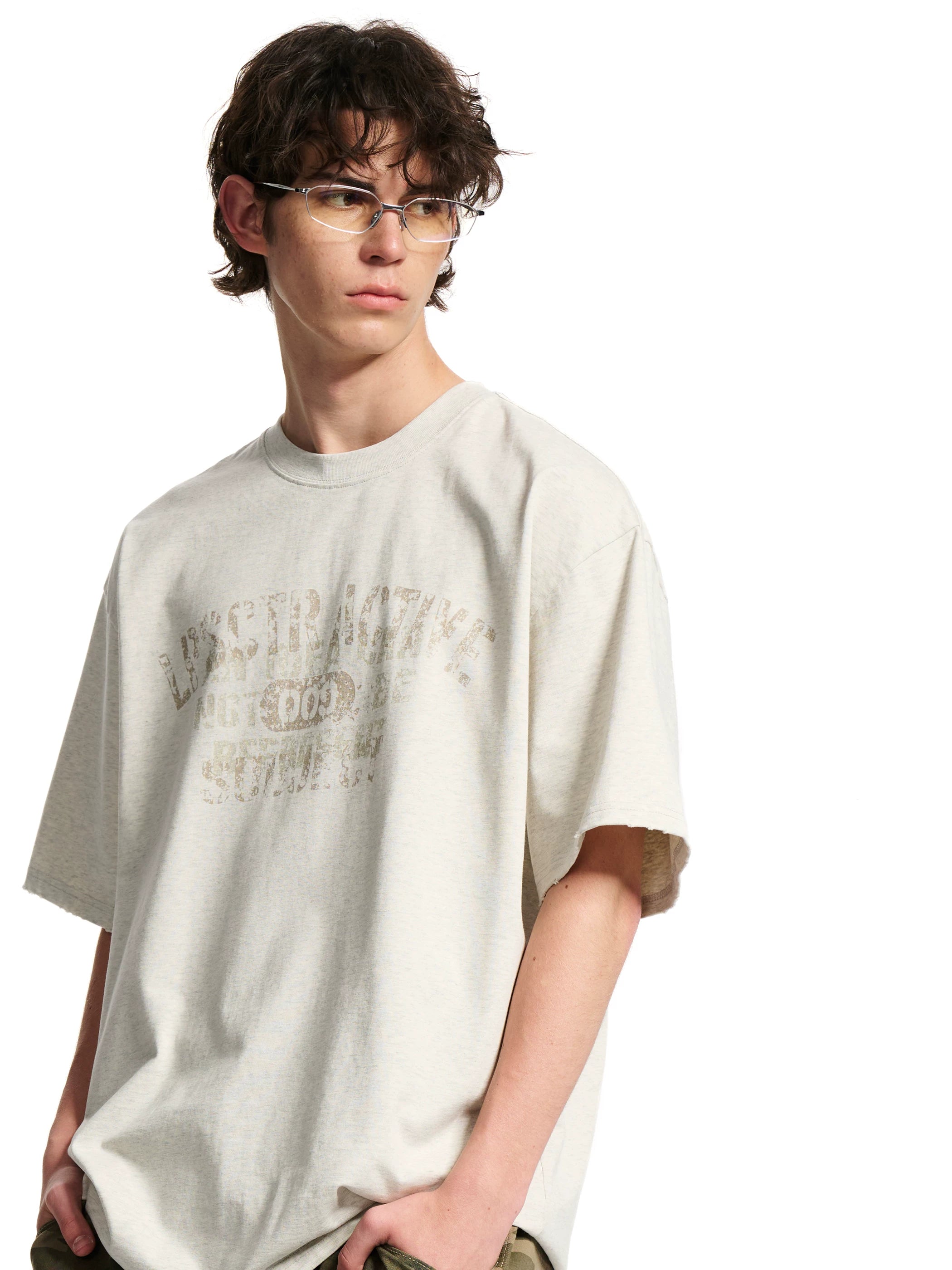 Loopsoon Chest Made Old Overlapping Print Versatile Tee