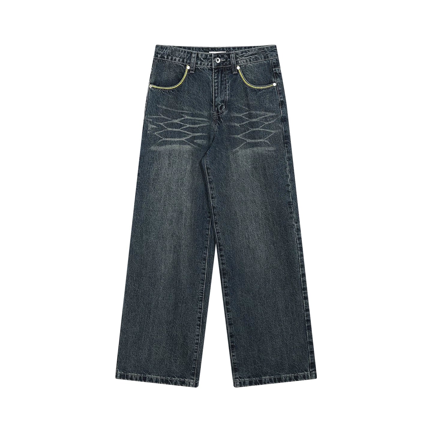 FUNKYFUN Retro Old Contrasting Embroidered Jeans
