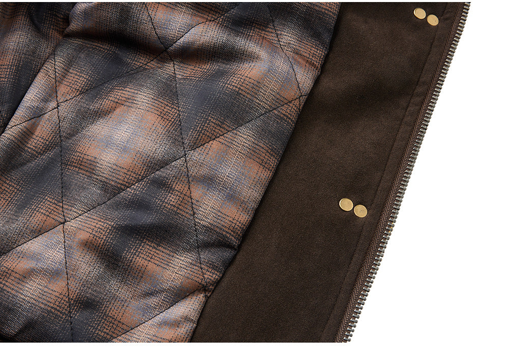 EME Cowhide Fleece Gradual Change Plaid Jacket