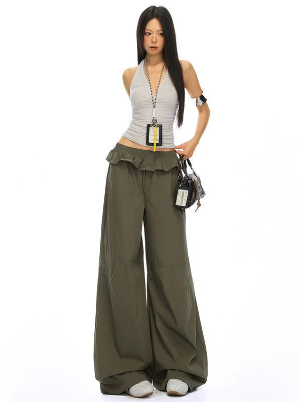 KPSR Lace Waist Casual Versatile Wide Leg Pants