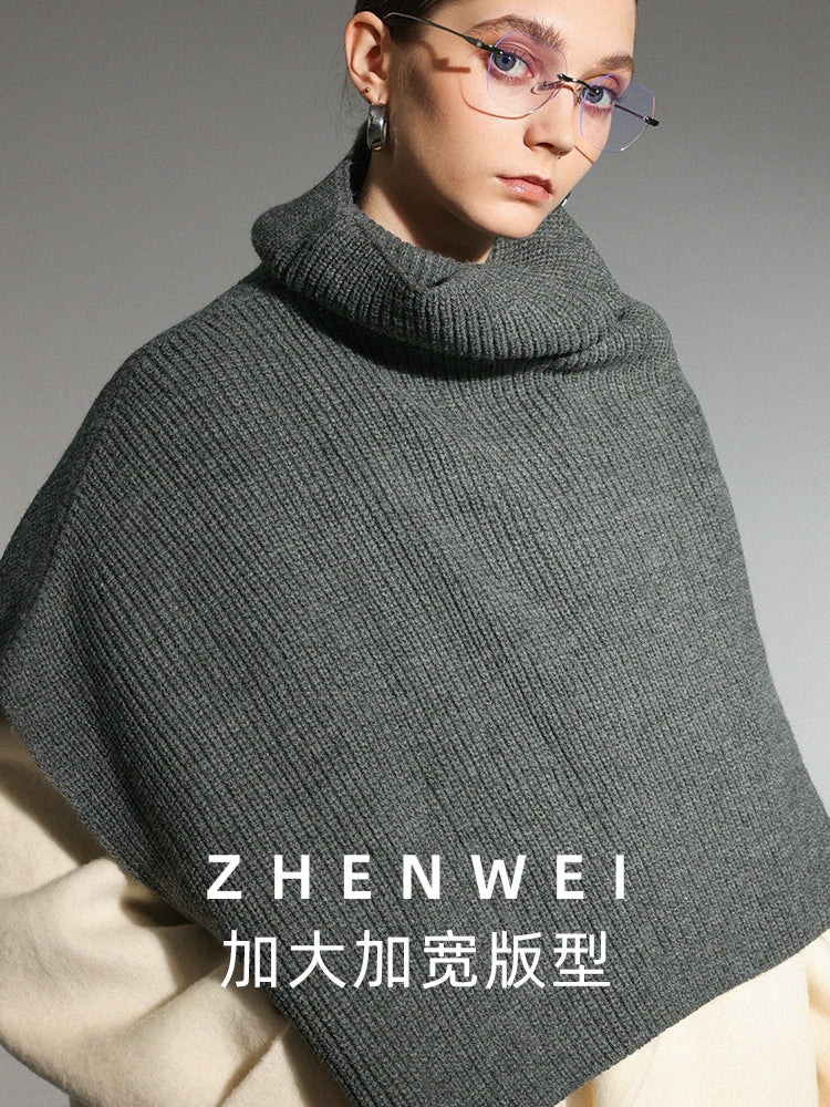 ZHENWEI Stand-up Collar Wide Cape Shawl Integrated