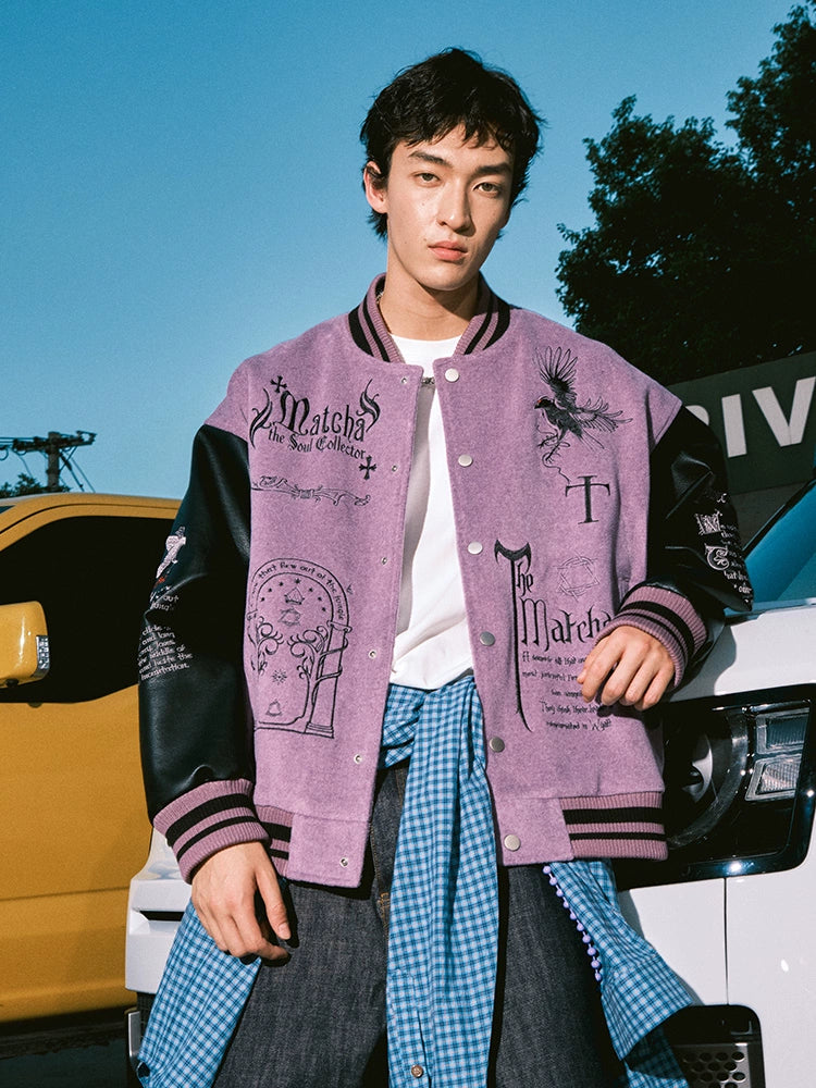 MATCHA STORY Embroidered Baseball Jacket