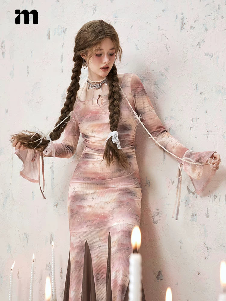 Imone High Waist Slim Pleated Fishtail Dress