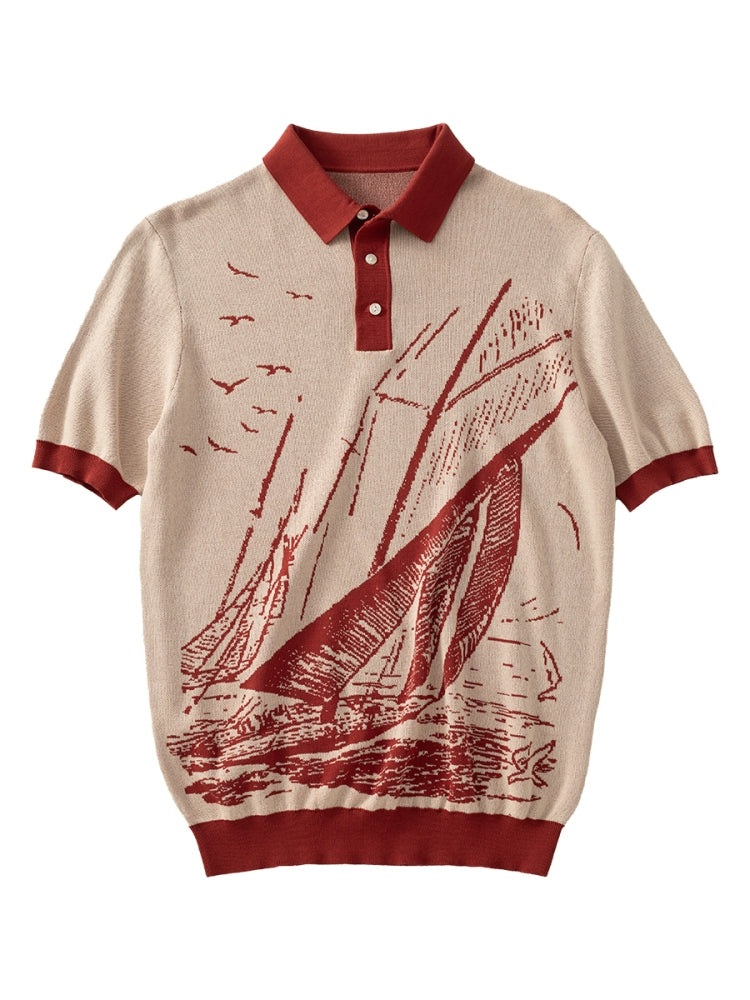 SOARIN Breathable Jacquard Casual Loose Lapel Tee