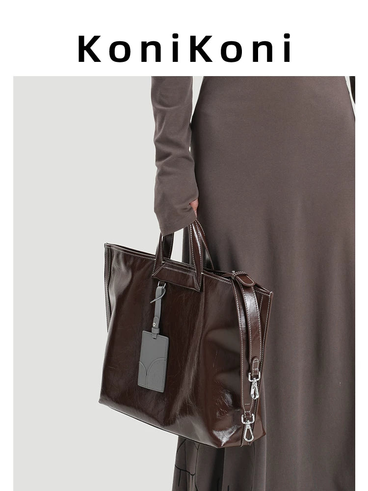 KoniKoni Leather Niche Large Capacity Shoulder Messenger Bag