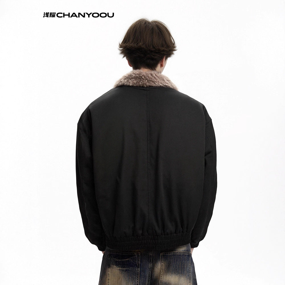 CHANYOOU Vintage Plane Button Fur Collar Jacket