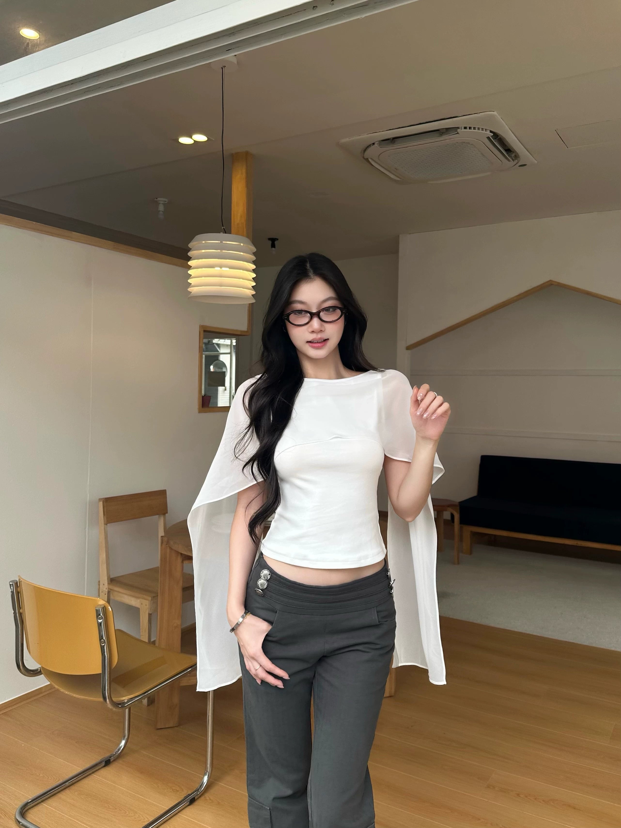 WITHMIN Tulle Shawl Backless One-word Collar Vest