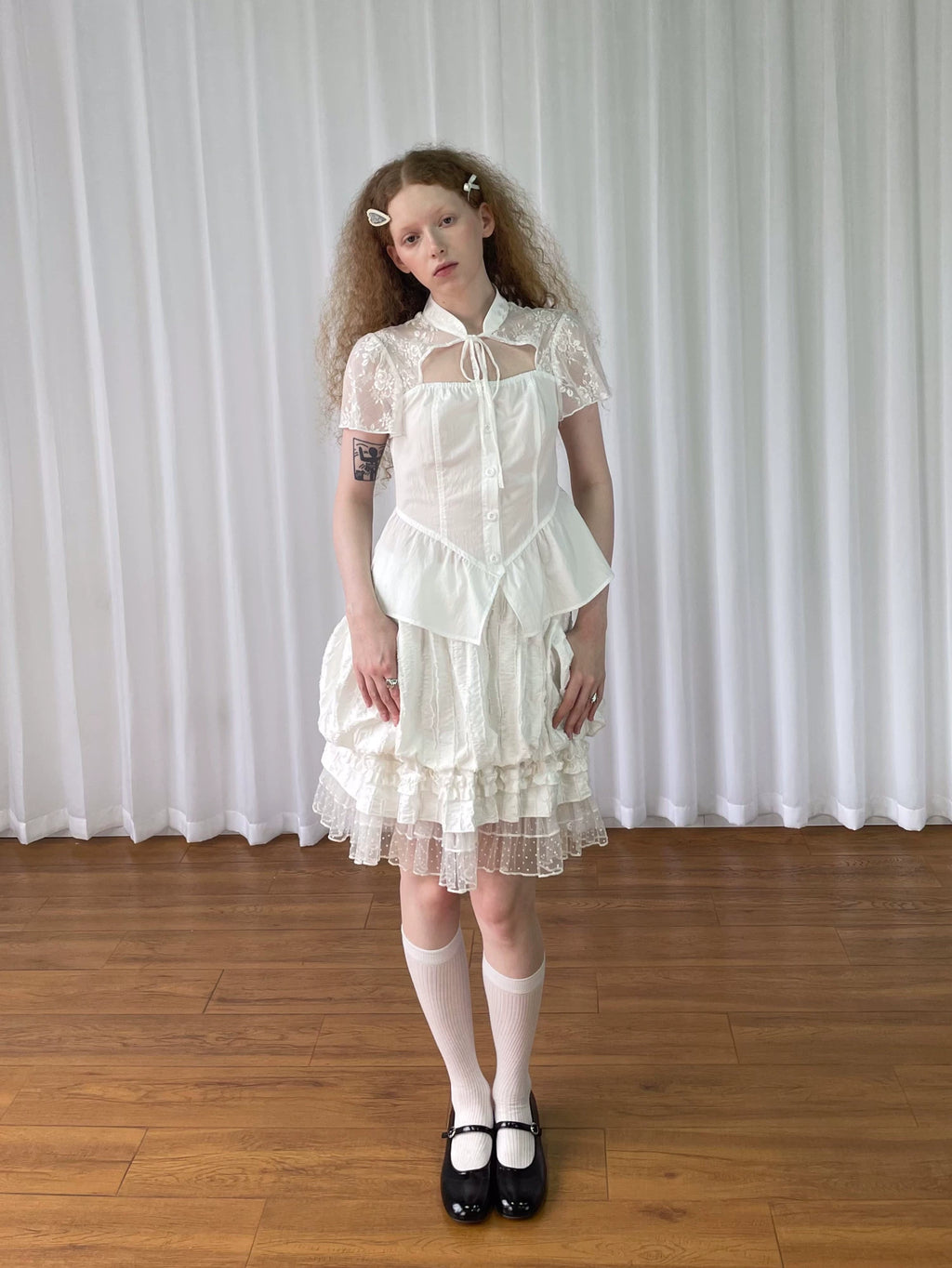 Loosesmell Polka Dot Mesh Stitching Slim Skirt