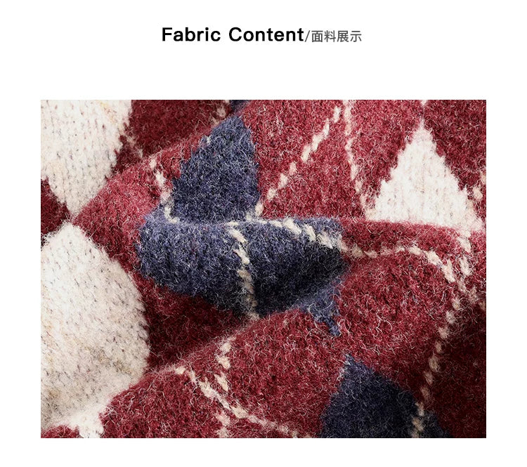 Pusumede Vintage Rhombus Crew Neck Knitted Jacket