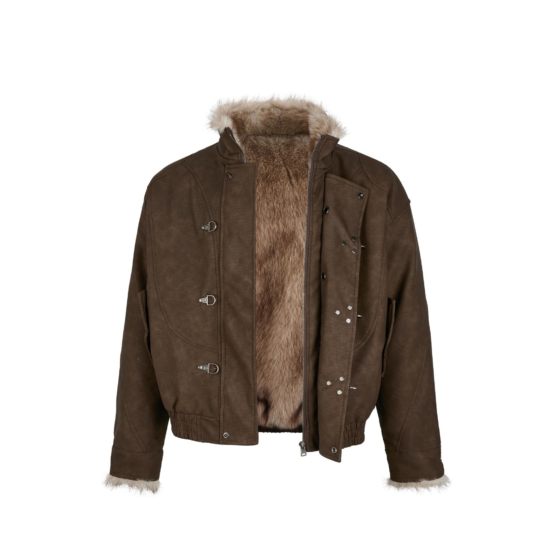 EME Crocodile PU Leather Stand-up Collar Jacket