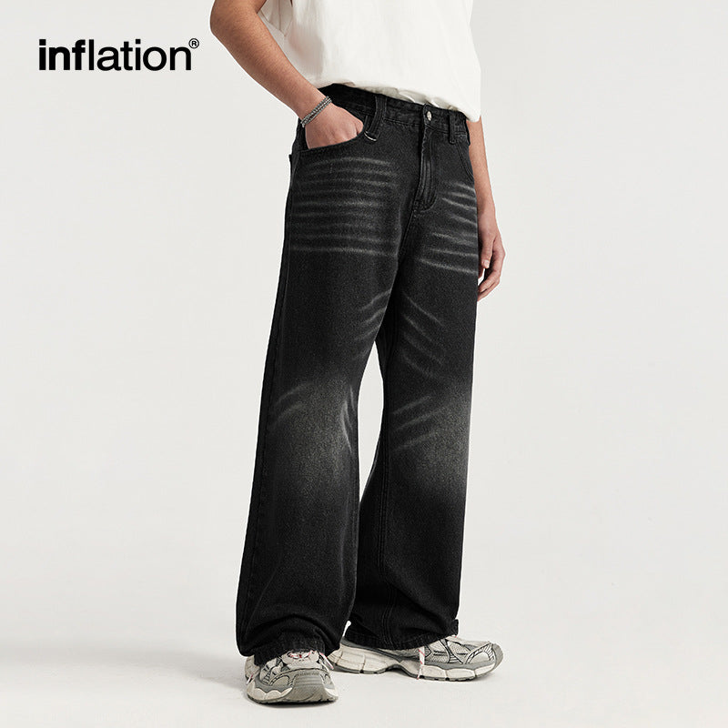 INF White Washed Cat Whiskers Wide Leg Jeans