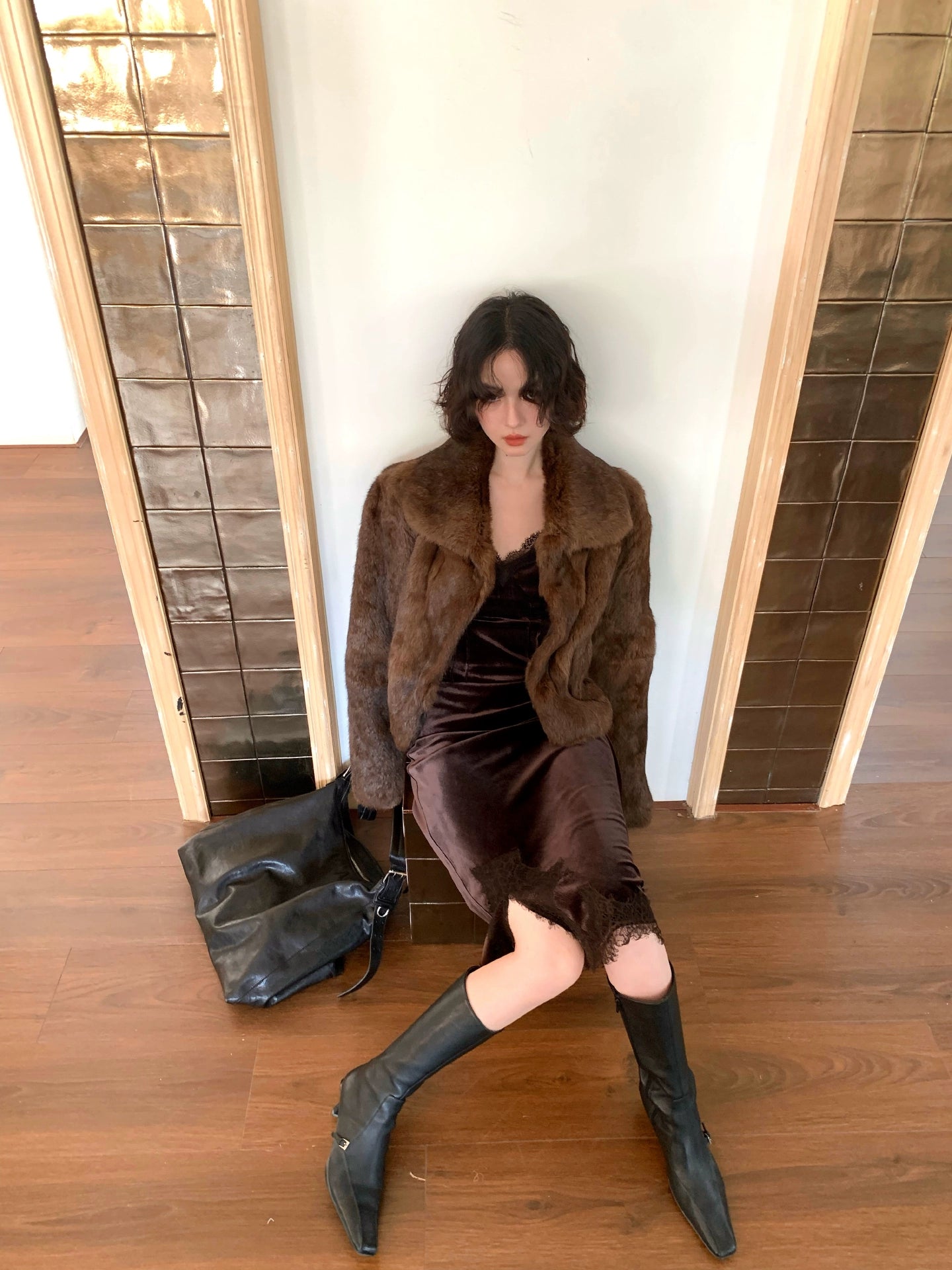 KELIFAN Retro Lapel Fur Coat