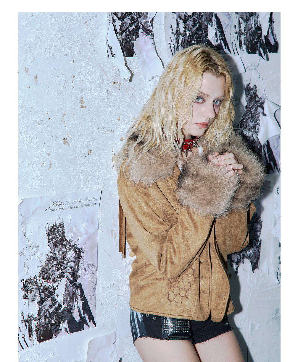PAIKI Desert Fringed Skull Fur Collar Jacket