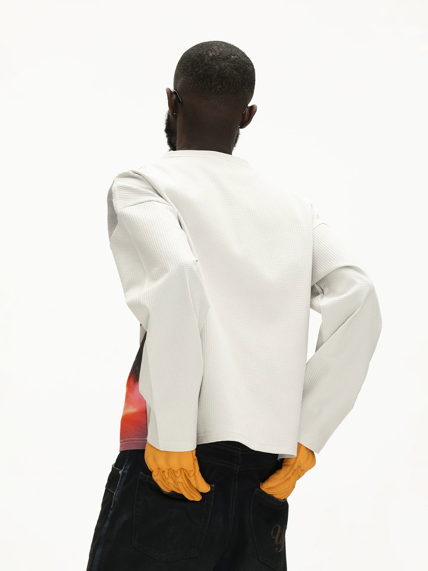 UNTILWERICH Waffle Crew Neck Racing Print Loose Sweater