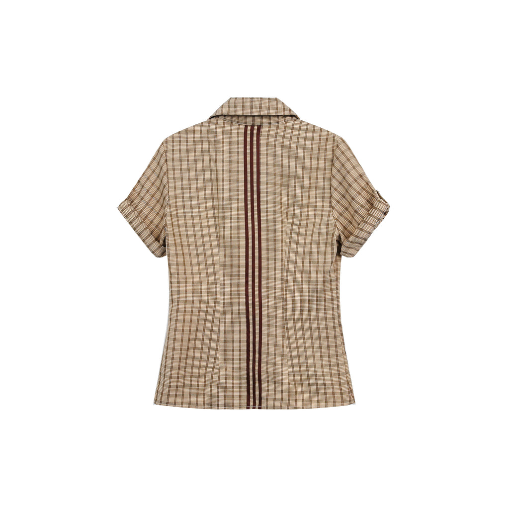 JIKOO Contrasting Checked Waist Shirt
