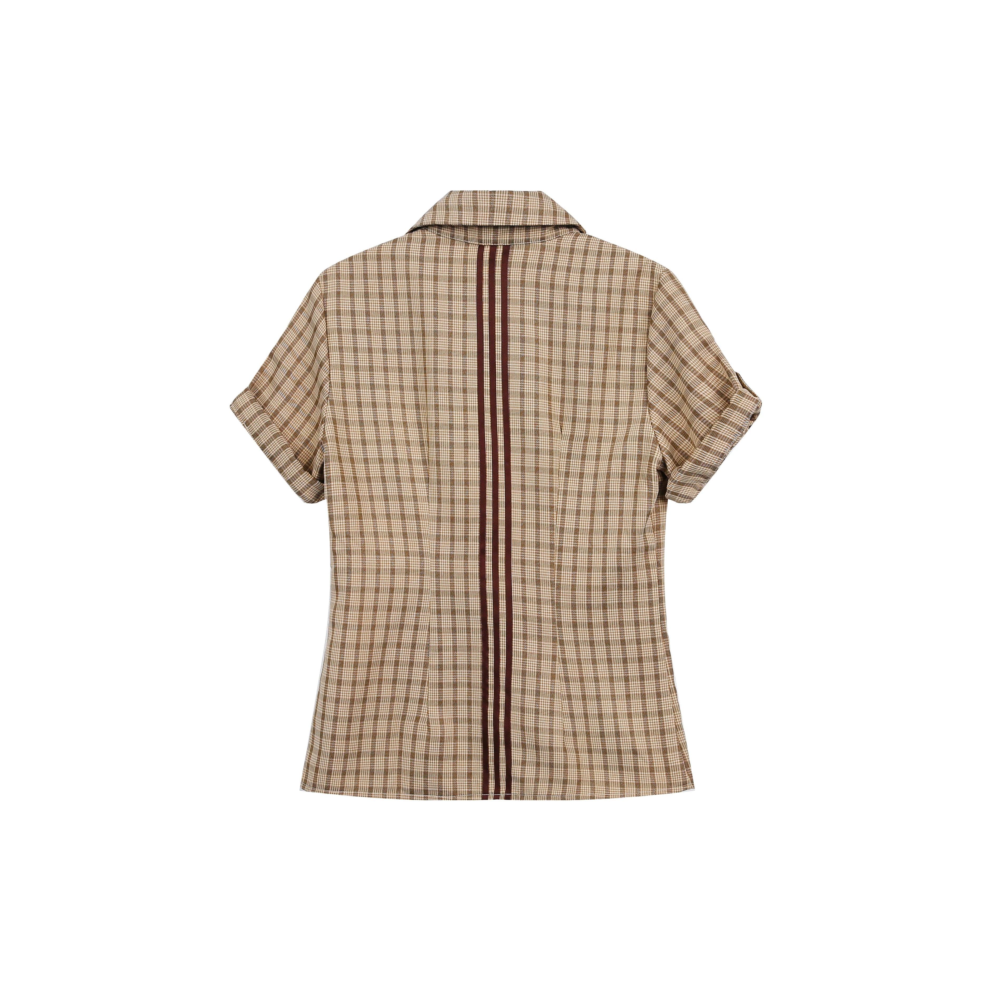 JIKOO Contrasting Checked Waist Shirt