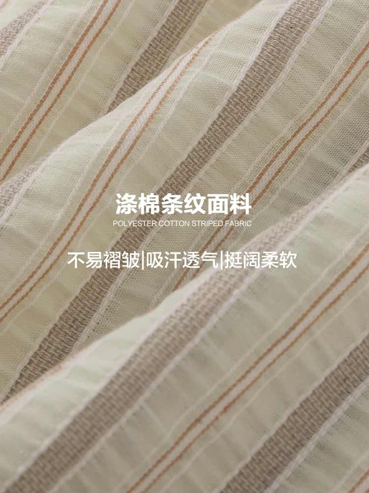 CoosRetro Vintage Contrast Striped Double Pocket Embroidered Shirt